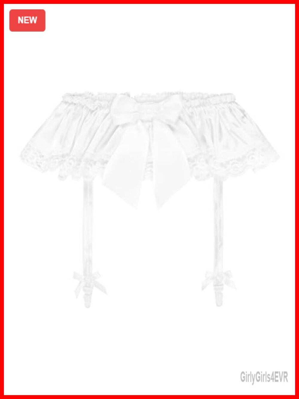 Satin Suspender Belt Garter Lace Trim Bow Frilly Lingerie